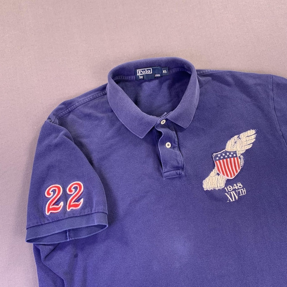Polo Ralph Lauren Polo Shirt Mens XL Blue 1948 USA 22 Sleeve Pique PWing *ESQUE*